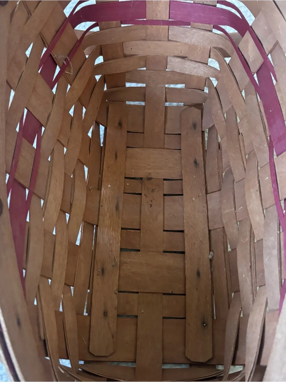 Longaberger 1991 Natural Wood Basket with Raspberry Accent